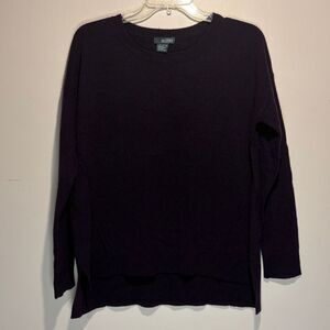 Griffen- 100% Cashmere Deep Plum Purple Hi-Low Ribbed Round Neck Sweater- Medium